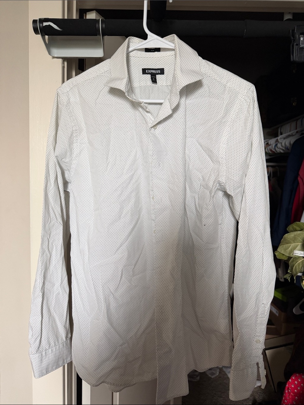 Express White Dress Shirt with Subtle Micro Dot Pattern